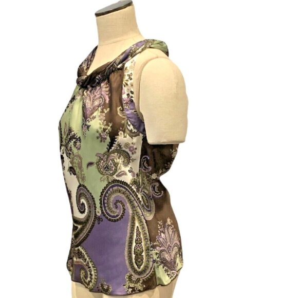 Dress Barn S Polyester Satin Sleeveless Twist Neck Top Multicolor Paisley 199B - Picture 2 of 7